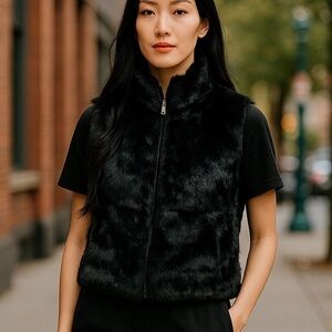 🌻BEBE Black Rabbit Hair & Wool Full Zip Vest Size Small